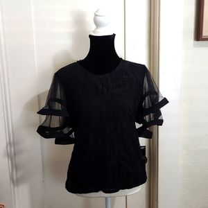 Black Lacy Blouse w/Tulle Sleeves